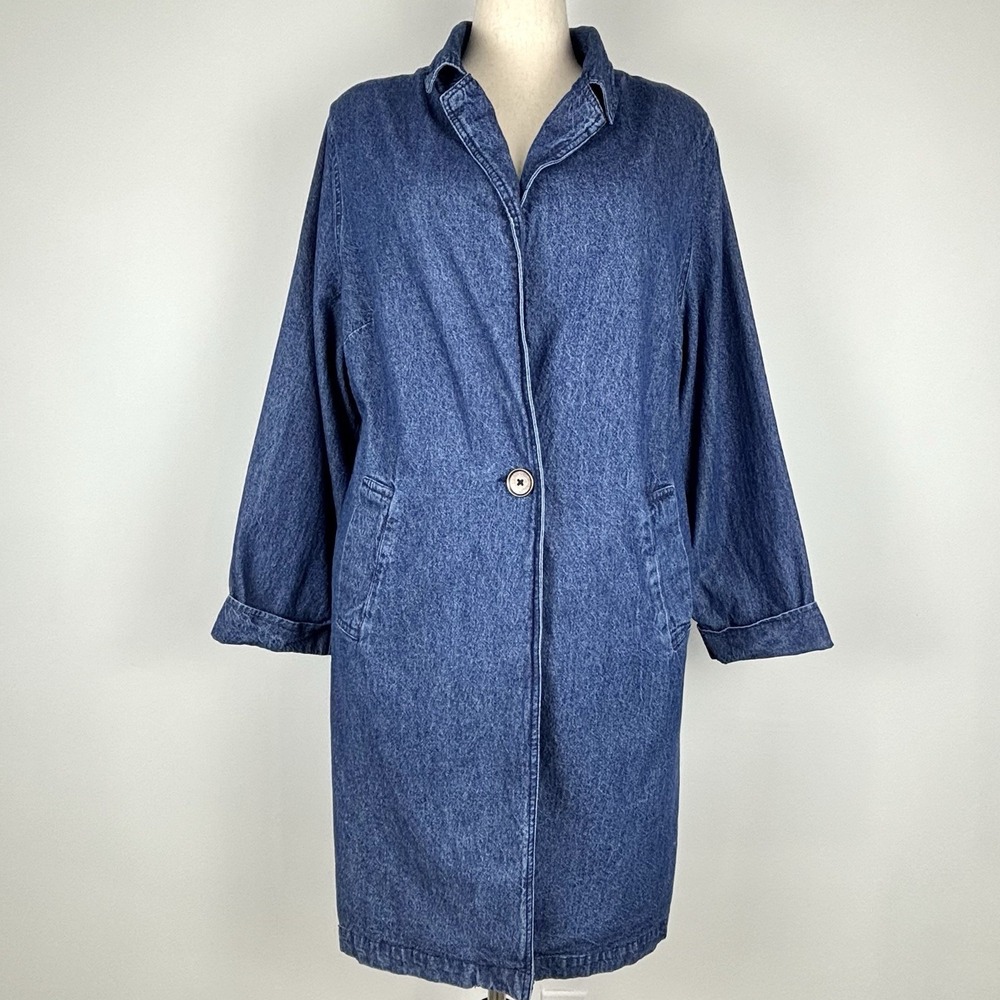 Vintage BFA Classics Jacket Women 2X Blue Jean Denim Cotton Pockets Knee Length